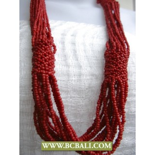 Red Coral Beads Necklaces Long Braided